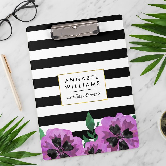 Black Stripe & Purple Pansy Personalised Clipboard (Creator Uploaded)