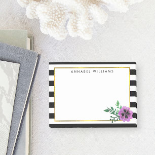 Black Stripe & Purple Pansy Post-it Notes