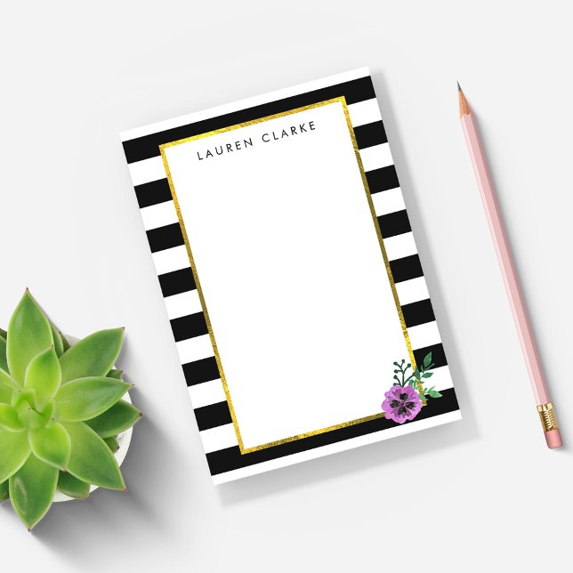Black Stripe & Purple Pansy Sticky Notes (Creator Uploaded)