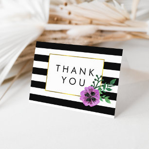 Black Stripe & Purple Pansy Thank You Cards
