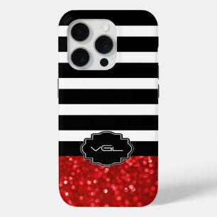 Black Stripe & Red Glitter iPhone 15 Pro Case