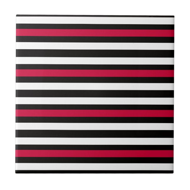 Black Stripe Red White Ceramic Tile (Front)