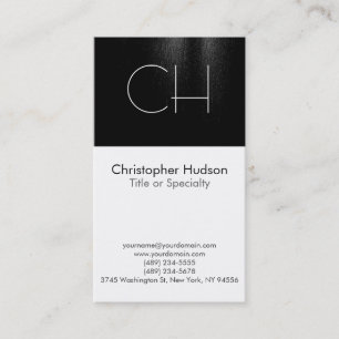 Black Stripe White Monogram Simple Business Card