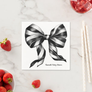 Black Striped Bow Personalised Preppy Napkin