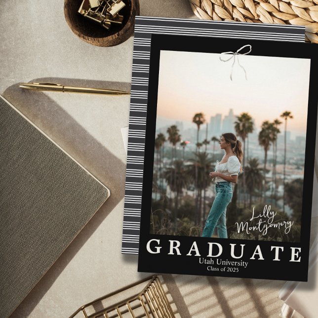 Black Striped Coquette Graduation Announcement (Creator Uploaded)