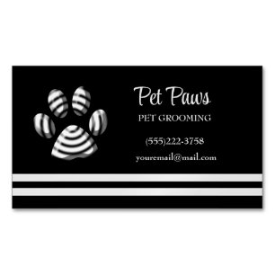Black Striped Dog Paw Pet Grooming Service  Busine Magnetic Business Card