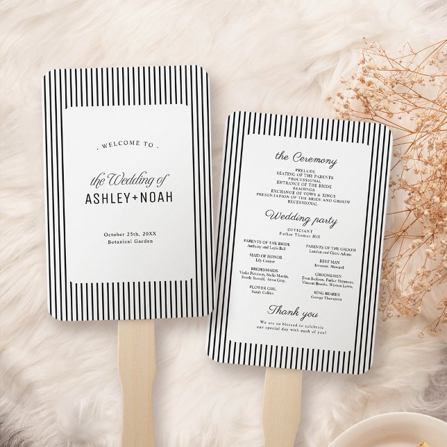 Black Striped Elegance Classy Wedding Program Hand Fan (Black Striped Elegance Classy Wedding Program Hand Fan)