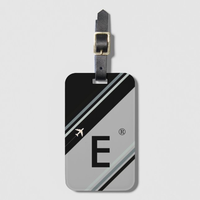 black striped monogram personalised luggage tag (Front Vertical)