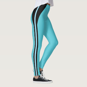 Black Striped on Turquoise Leggings