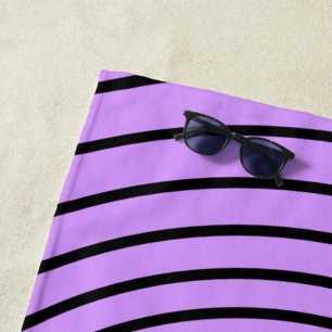 Black Striped Purple Beach Towel