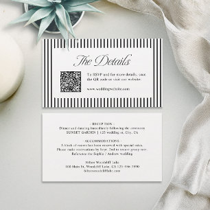 Black Striped QR Code Classy Wedding Details Place Card