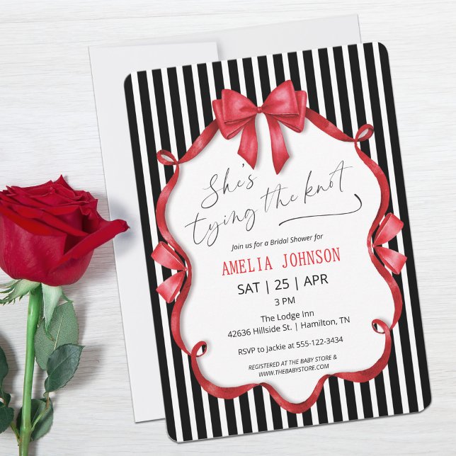 Black Striped Red Bow Vintage Bridal Shower Invitation (Black Striped Red Bow Vintage Bridal Shower Invitation)