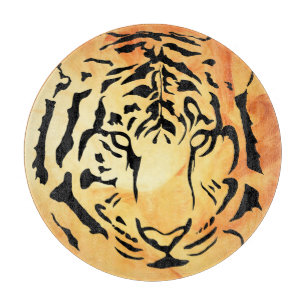 Black Striped Tiger on Fiery Orange Cutting Board
