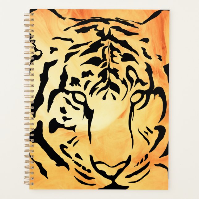 Black Striped Tiger on Fiery Orange Planner (Front)