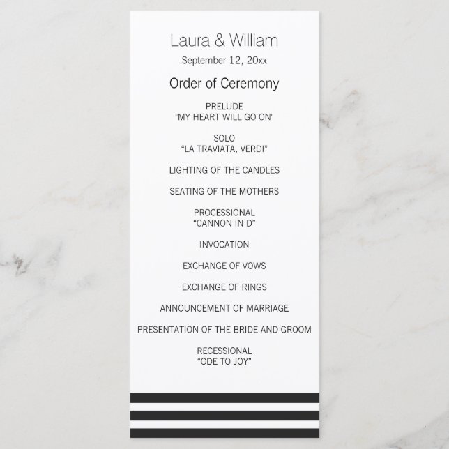 Black Striped Wedding Program (Front)