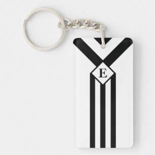 Black Stripes and Chevrons with Monogram on White Key Ring