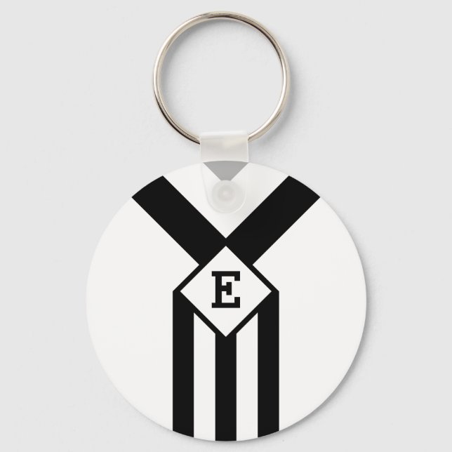 Black Stripes and Chevrons with Monogram on White Key Ring (Front)