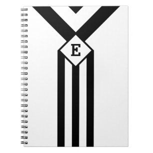 Black Stripes and Chevrons with Monogram on White Notebook