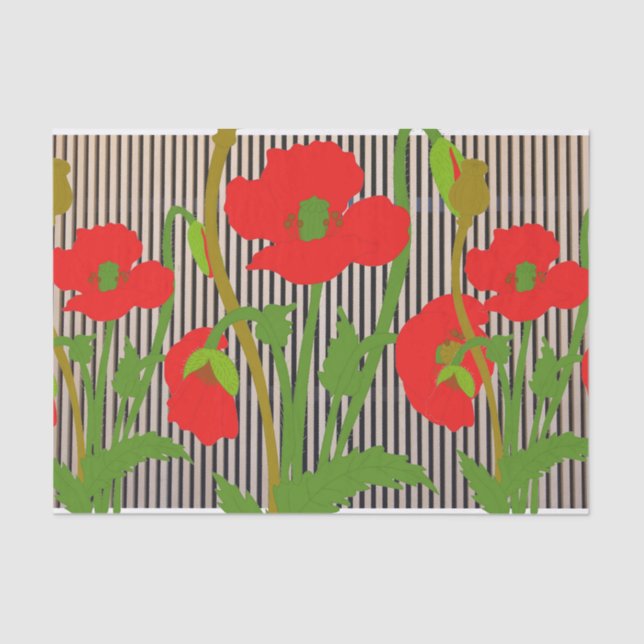 BLACK STRIPES AND RED POPPIES Tissue Paper (Front)