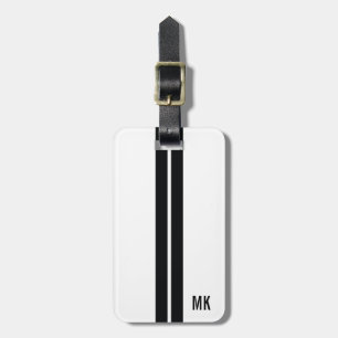 Black Stripes and White with initials Luggage Tag