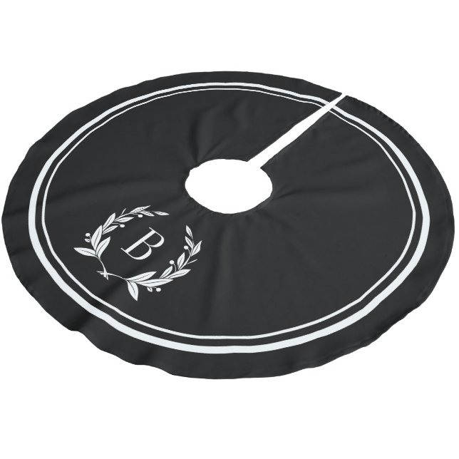 Black Stripes and Wreath Monogram Tree Skirt (Angled)
