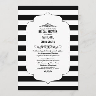 Black Stripes Ascot Chic Bridal Shower Invites