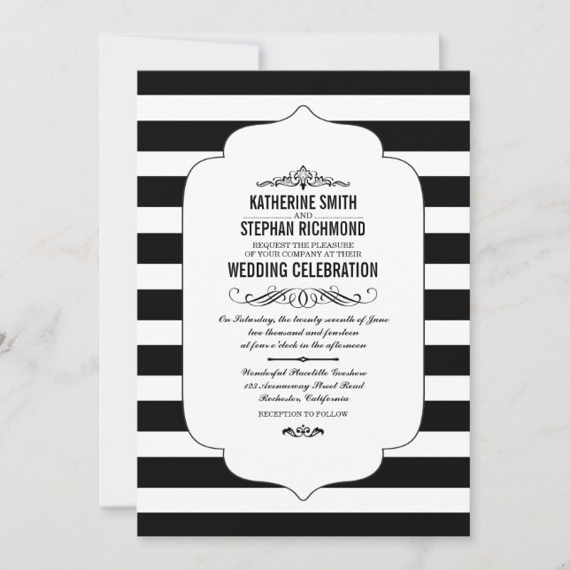 Black Stripes Ascot Chic Wedding Invitations (Front)