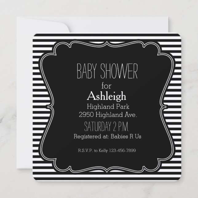 Black Stripes baby shower Monogram Invitation (Front)