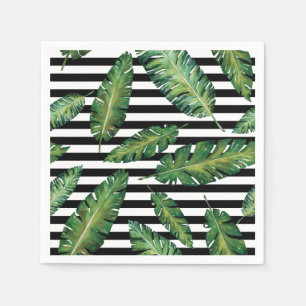 Black stripes banana leaf tropical summer pattern napkin
