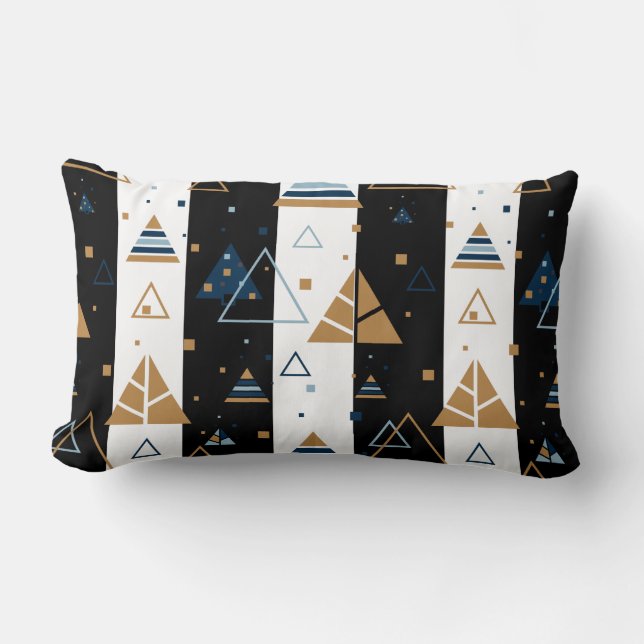 Black Stripes & Colourful Triangles Pattern Lumbar Cushion (Front)