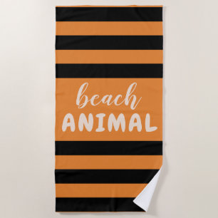 Black Stripes Custom Text Beach ANIMAL Beach Towel