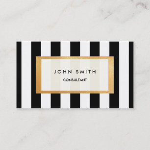 Black Stripes & Faux Gold Two-Sided Business Card