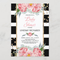 Black Stripes Gold and Pink Floral Baby Shower