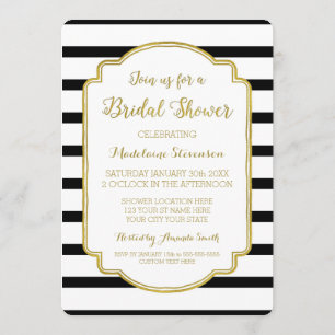 Black Stripes Gold Bridal Shower Invitations