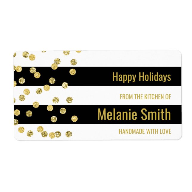 Black Stripes Gold Confetti Baking Labels (Front)