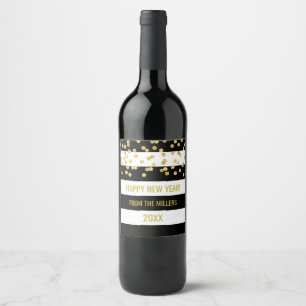 Black Stripes Gold Confetti Custom New Year Wine Label