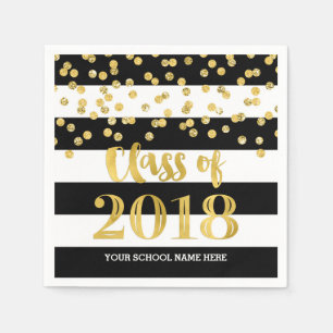 Black Stripes Gold Dots Class of 2018 Graduation Napkin