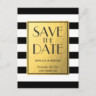 Black Stripes Gold Foil Save The Date Post Card