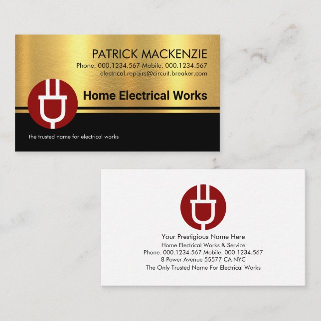Black Stripes Gold Texture Electrical Business Card (Front/Back)