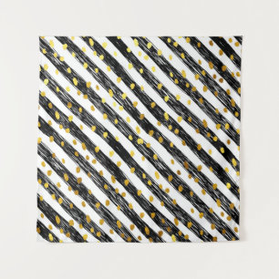 Black stripes, golden confetti, seamless pattern. tapestry