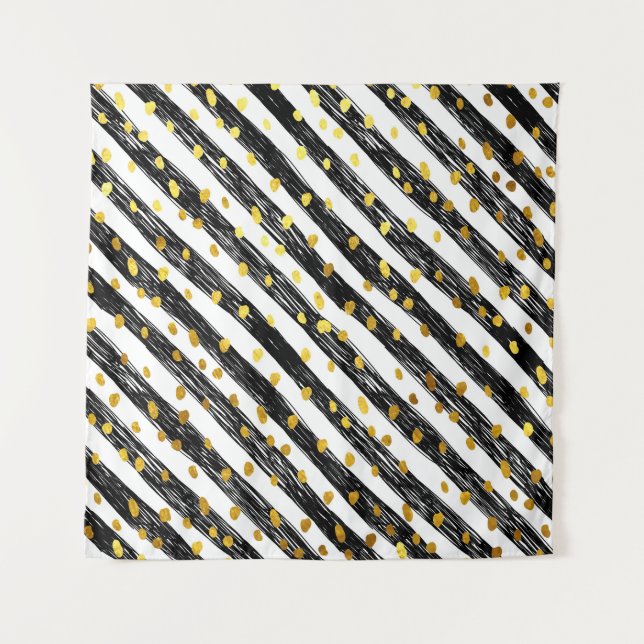 Black stripes, golden confetti, seamless pattern. tapestry (Front)