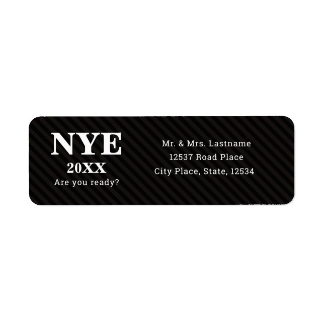 Black Stripes New Year Party Return Address Label (Front)