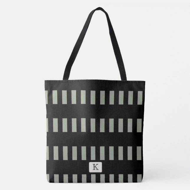 Black Stripes on any Colour Custom monogram Tote Bag (Front)