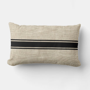 Black Stripes On Faux Burlap Throw Pillow