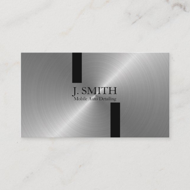 Black Stripes on Silver Auto Detailing Business Card (Front)
