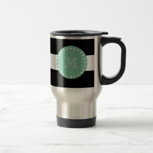 Black Stripes Pattern, Mint Green Monogram Travel Mug