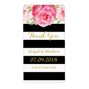 Black Stripes Pink Floral Wedding Labels