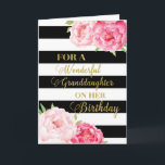 Black Stripes Pink Flowers Granddaughter Birthday Card<br><div class="desc">Birthday card for granddaughter with pink watercolor flowers,  black stripes,  gold text and thoughtful verse.</div>