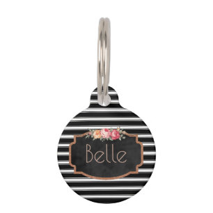 Black Stripes Pink Roses Personalised Pet ID Phone Tag
