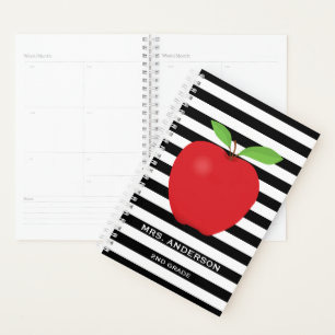 Black Stripes, Red Apple Personalised Teacher Planner